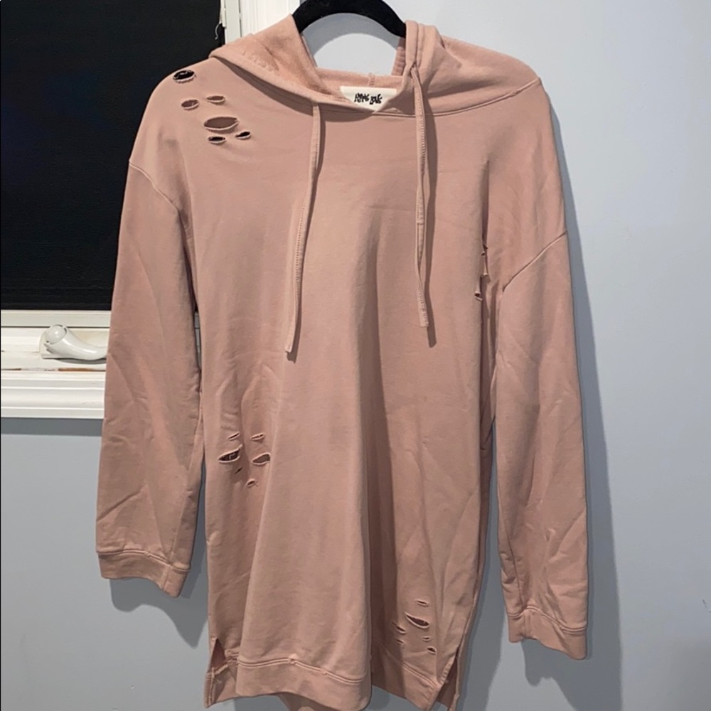 Distressed hoodie sweatshirt dress